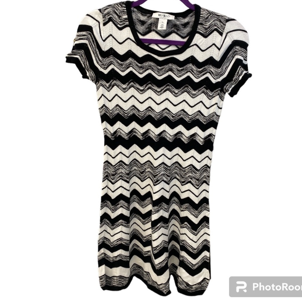 White House Black Market sweater dress chevron short sleeve scoop neck Sz XS